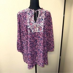 Chaps Women's Boho Floral Peasant Blouse. Size 1X